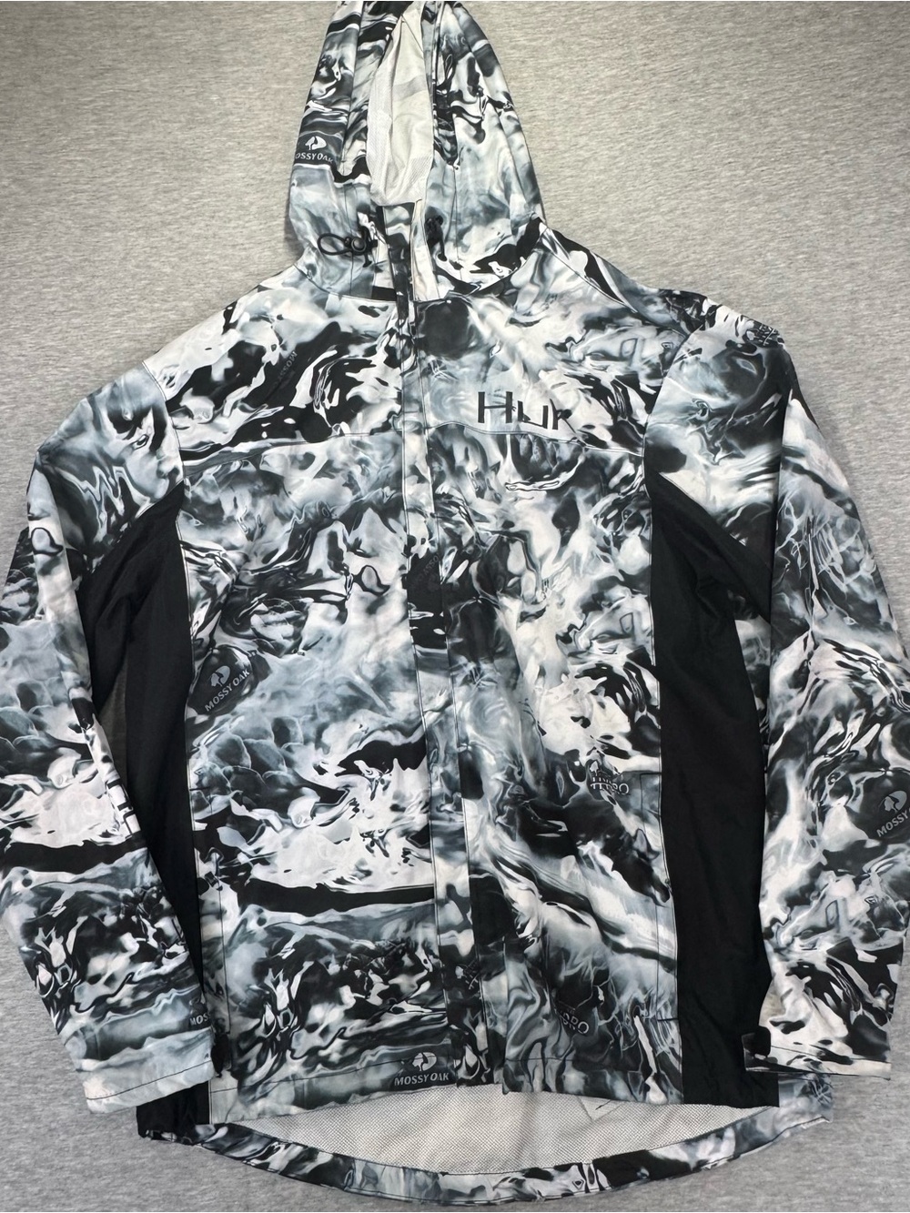 Huk Performance Fishing Mens Hoodie Mossy Oak Hydro Camo Blue Black Large